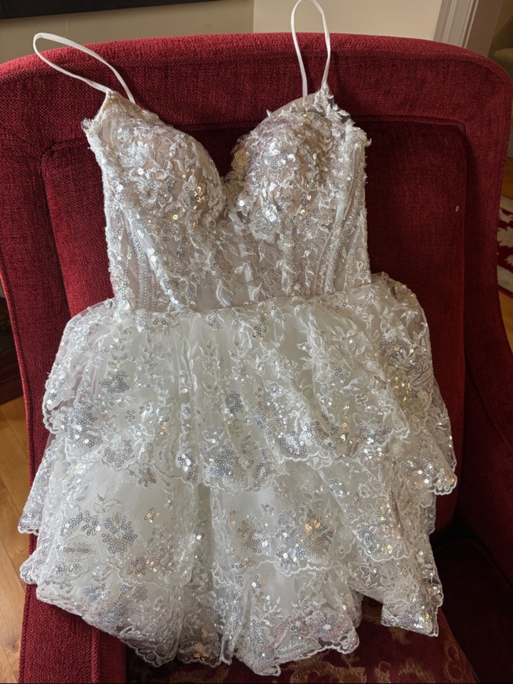 Sherri Hill White Sequin Lace Mini Dress